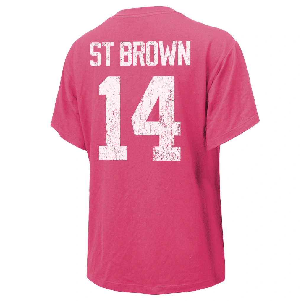 Women's Detroit Lions Amon-Ra St. Brown Majestic Threads Pink Name & Number T-Shirt