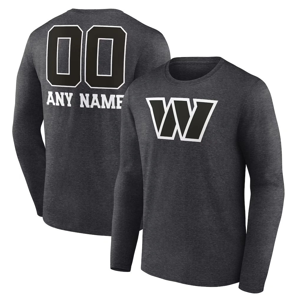 Men's Washington Commanders Charcoal Personalized Name & Number Monochrome Long Sleeve T-Shirt