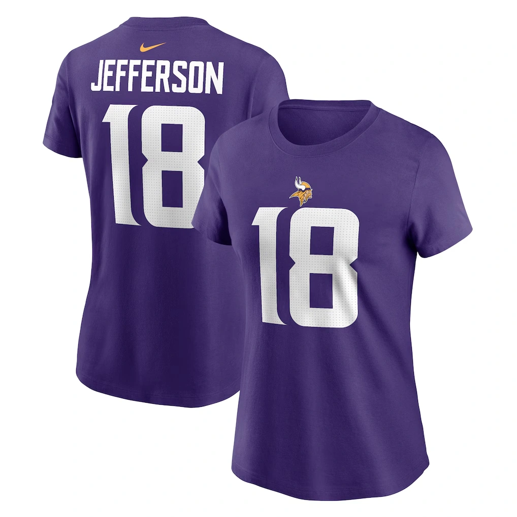 Women's Minnesota Vikings Justin Jefferson Nike Purple Player Name & Number T-Shirt