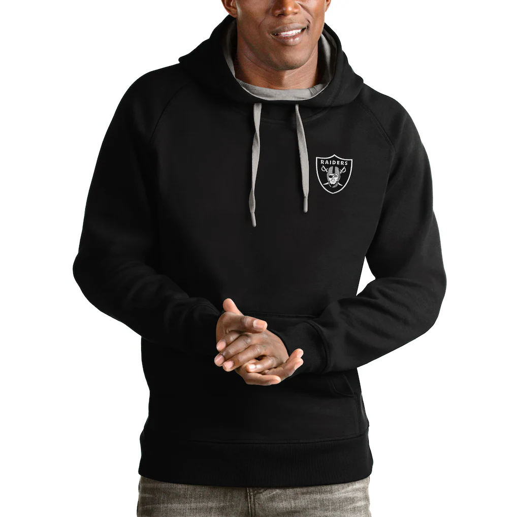 Men's Las Vegas Raiders Antigua Black Logo Victory Pullover Hoodie
