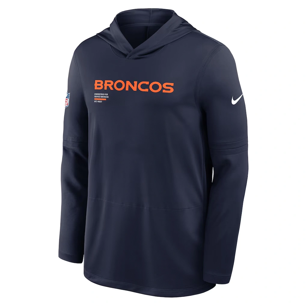 Men's Denver Broncos Nike Navy Sideline Pure Fury Performance Long Sleeve Hoodie T-Shirt
