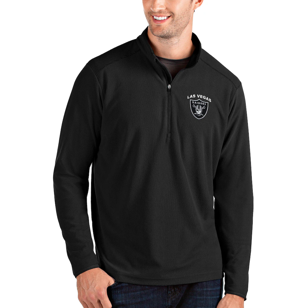Men's Las Vegas Raiders Antigua Black Glacier Quarter-Zip Pullover Jacket