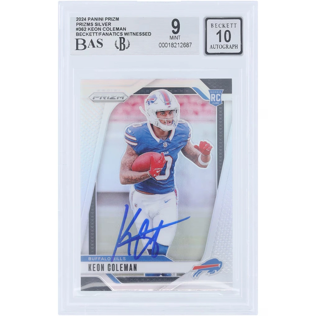 Keon Coleman Buffalo Bills Autographed 2024 Panini Prizm Silver Prizm #362 Beckett Fanatics Witnessed Authenticated 9/10 Rookie Card