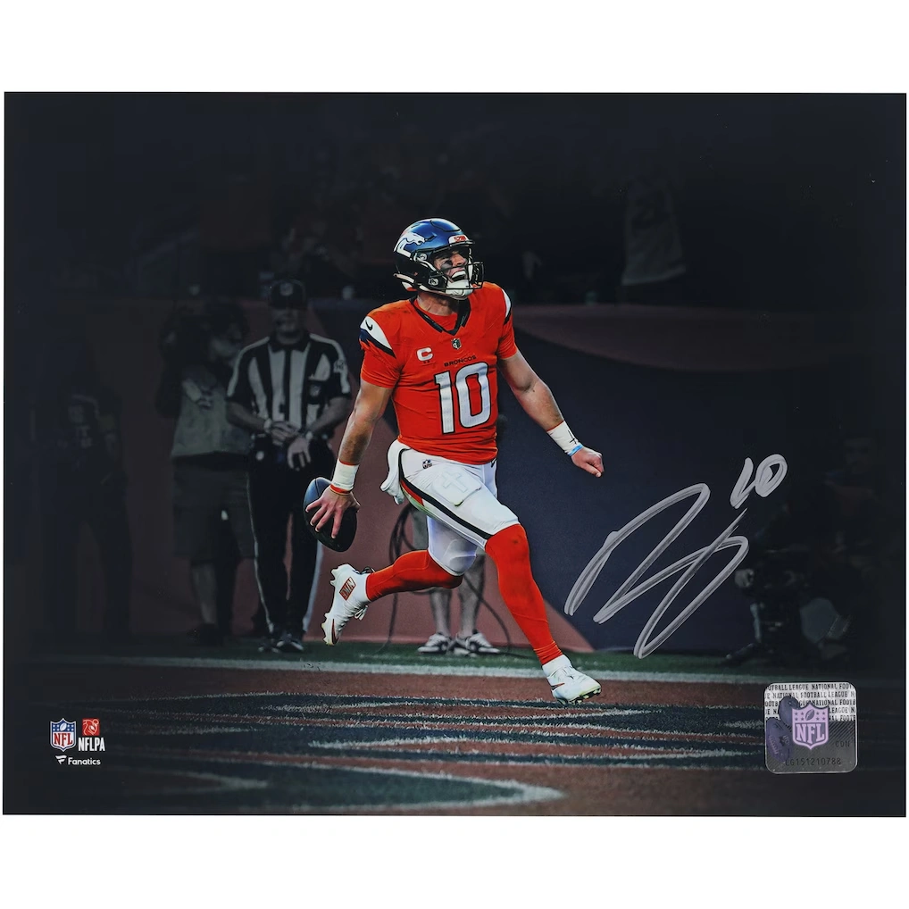 Bo Nix Denver Broncos Autographed Fanatics Authentic 8" x 10" Touchdown Celebration Spotlight Photograph