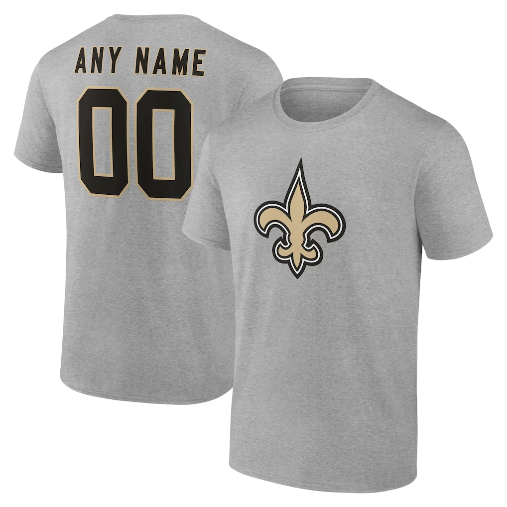 Men's New Orleans Saints Gray Team Authentic Custom Name & Number T-Shirt