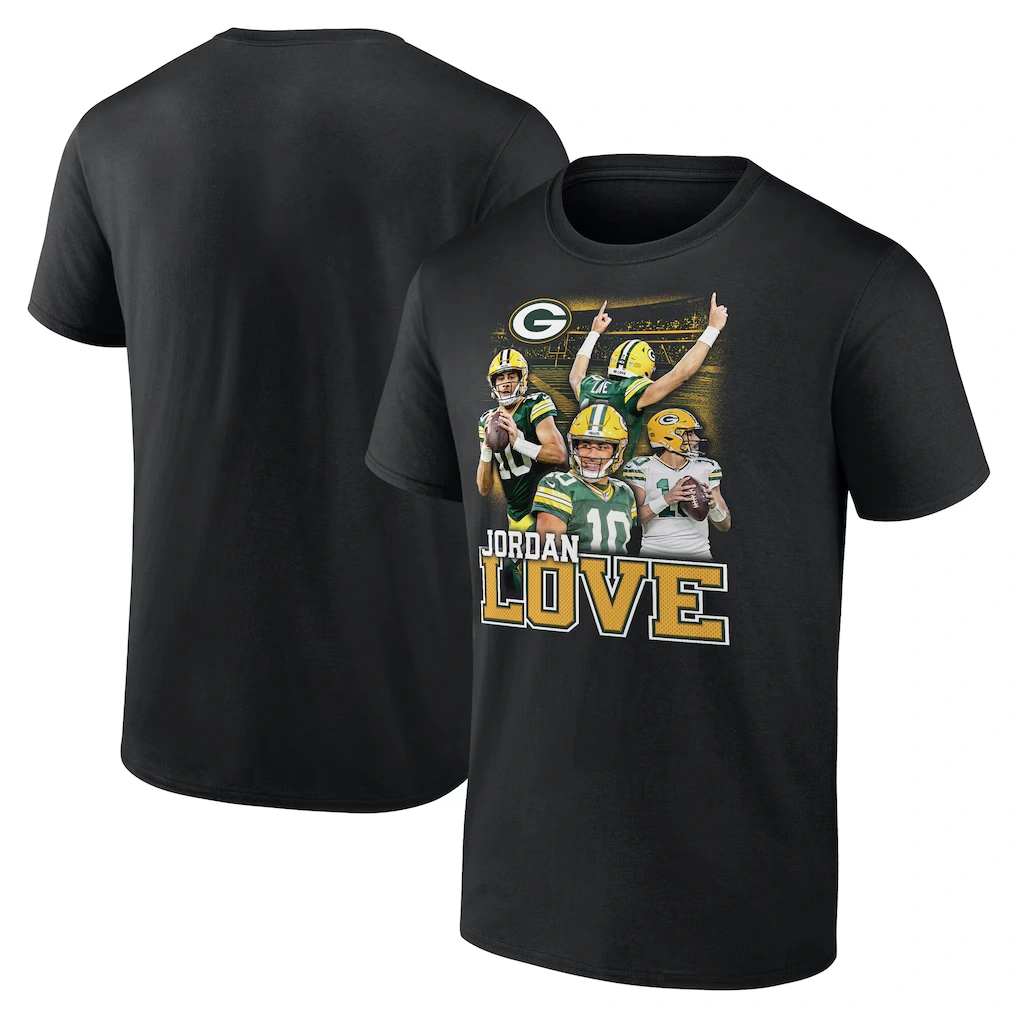 Men's Green Bay Packers Jordan Love Fanatics Black Notorious Player Graphic T-Shirt