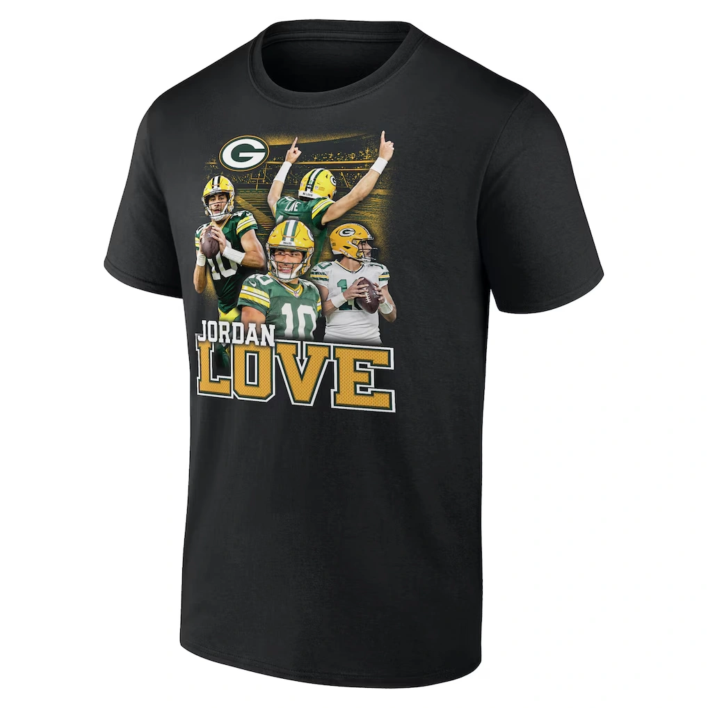 Men's Green Bay Packers Jordan Love Fanatics Black Notorious Player Graphic T-Shirt
