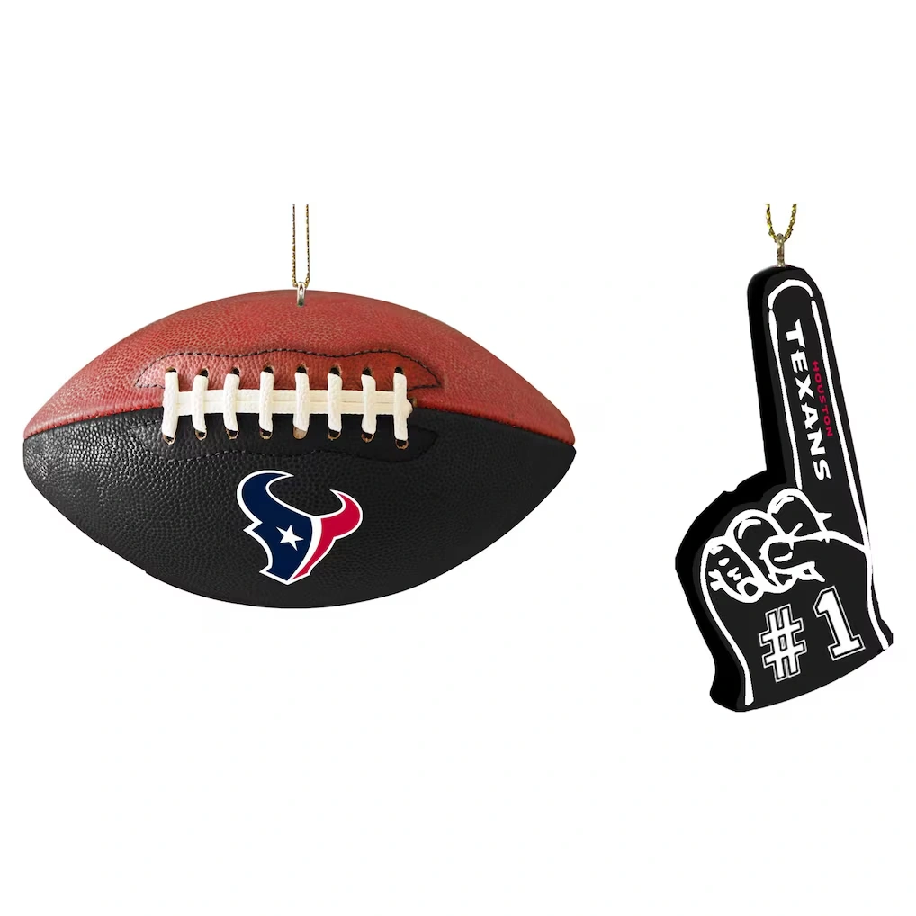 Houston Texans The Memory Company Two-Pack Football & Foam Finger Ornament Set