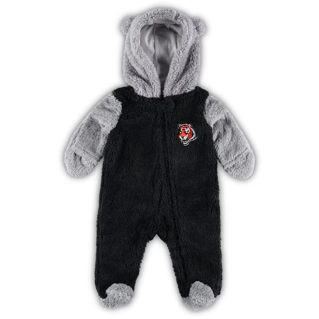 Newborn & Infant Cincinnati Bengals Black/Gray Game Nap Teddy Fleece Bunting Full-Zip Sleeper