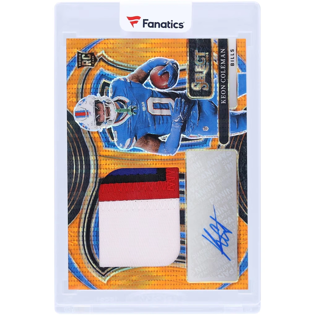 Keon Coleman Buffalo Bills Autographed 2024 Panini Select Neon Orange Pulsar Jumbo Rookie Sigs Swatch Tri-Color Relic #JRSS-KCN #6/35 Rookie Card
