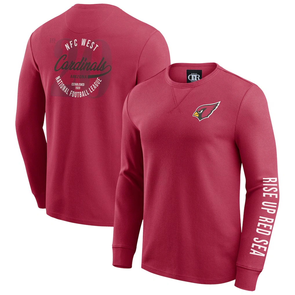 Men's Arizona Cardinals Darius Rucker Collection by Fanatics Red Washed Waffle-Knit Long Sleeve T-Shirt