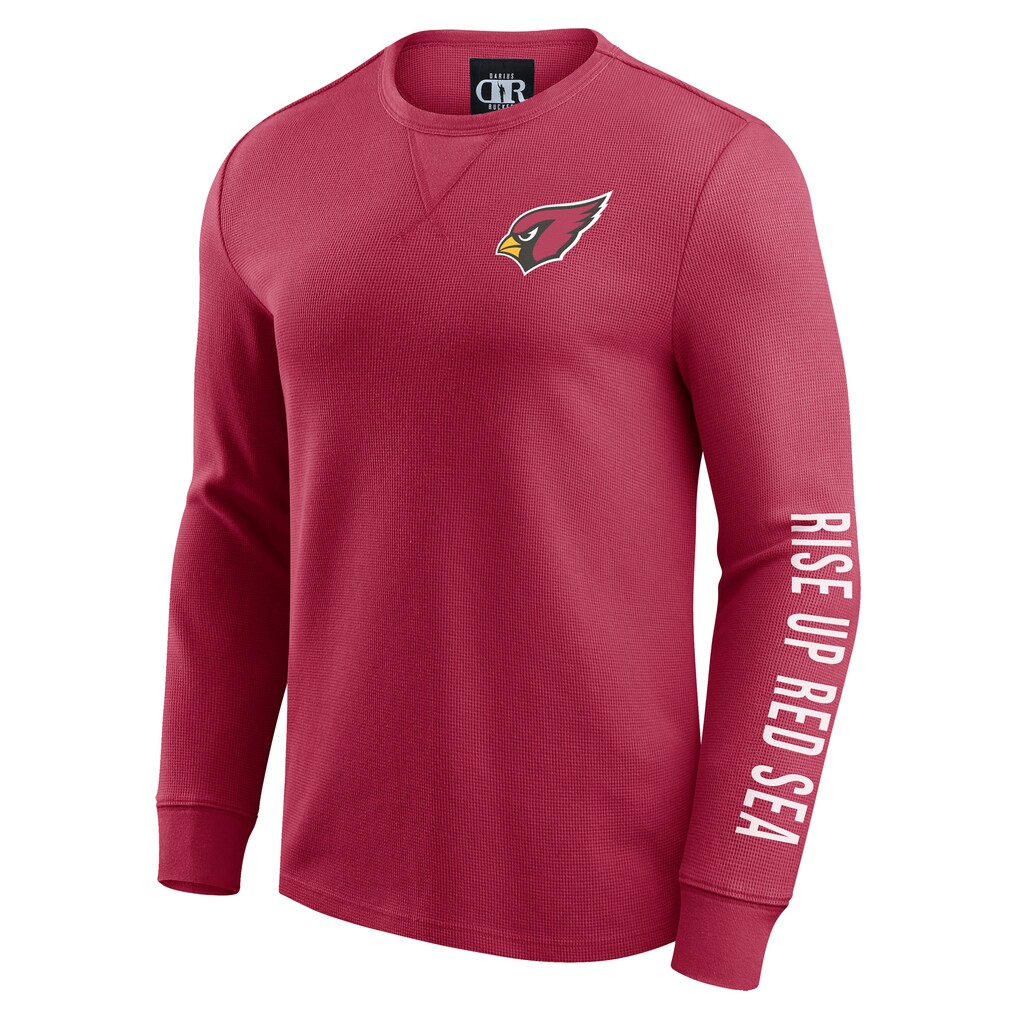 Men's Arizona Cardinals Darius Rucker Collection by Fanatics Red Washed Waffle-Knit Long Sleeve T-Shirt
