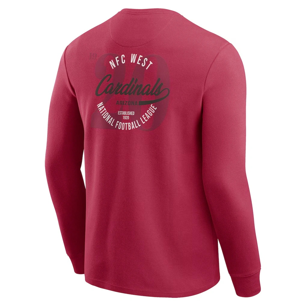 Men's Arizona Cardinals Darius Rucker Collection by Fanatics Red Washed Waffle-Knit Long Sleeve T-Shirt