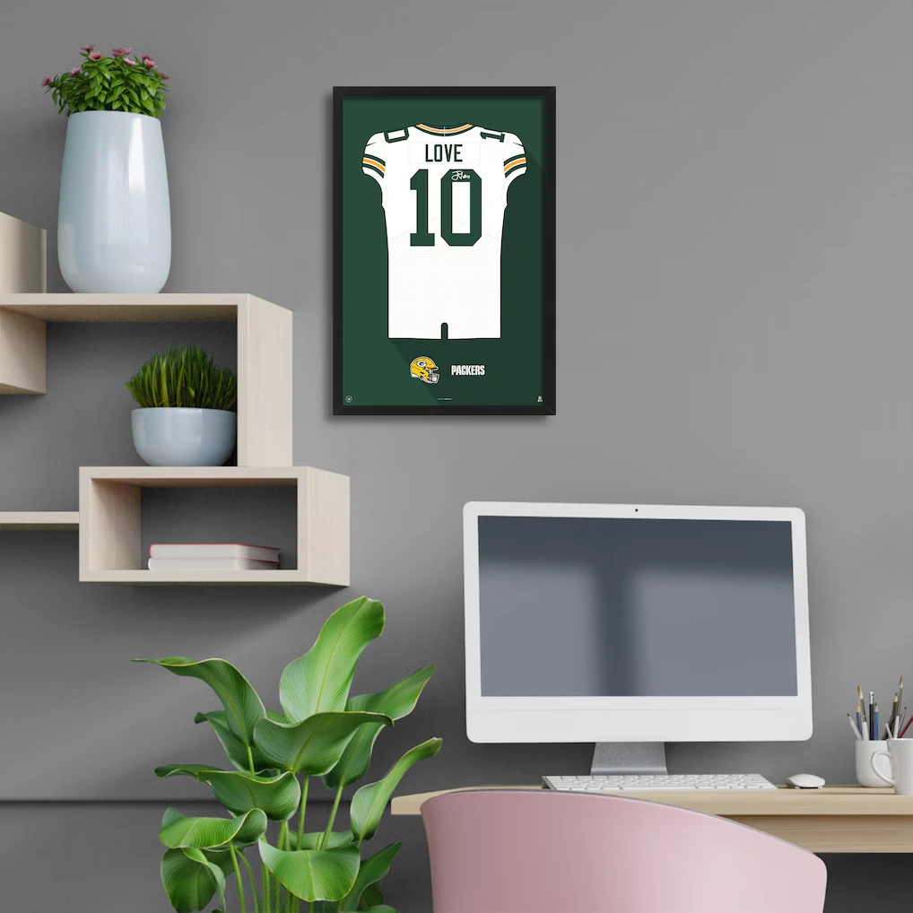 Green Bay Packers Jordan Love Away Jersey Framed Art Print