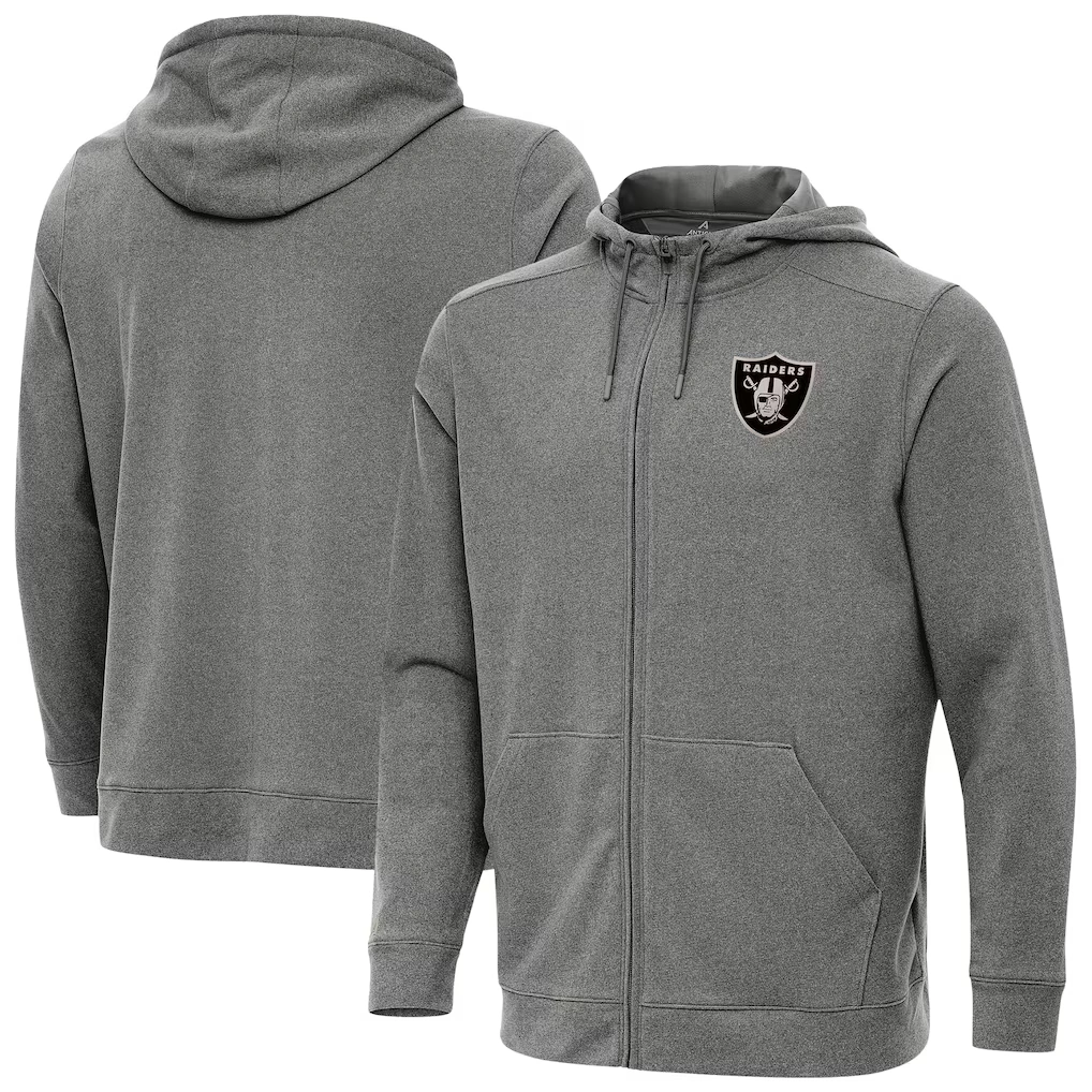 Men's Las Vegas Raiders Antigua Heather Black Effortless Full-Zip Hoodie Jacket