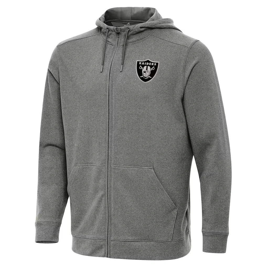 Men's Las Vegas Raiders Antigua Heather Black Effortless Full-Zip Hoodie Jacket