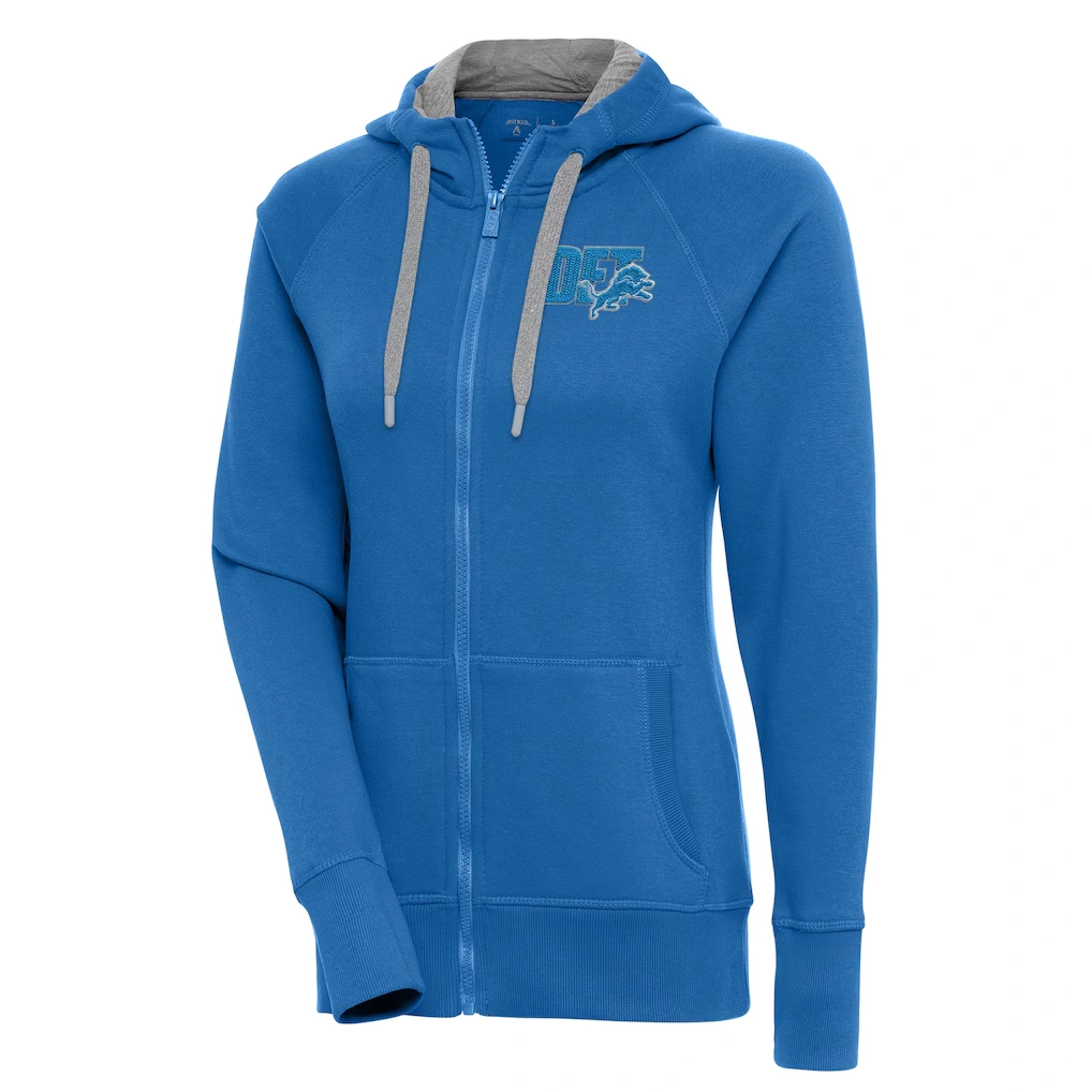 Women's Detroit Lions Antigua Blue Victory Full-Zip Hoodie