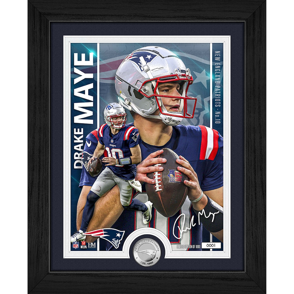 New England Patriots Drake Maye Highland Mint 13" x 16" Silver Coin Photo Mint