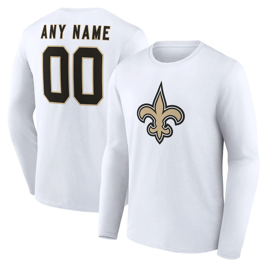 Men's New Orleans Saints White Team Authentic Custom Name & Number Long Sleeve T-Shirt