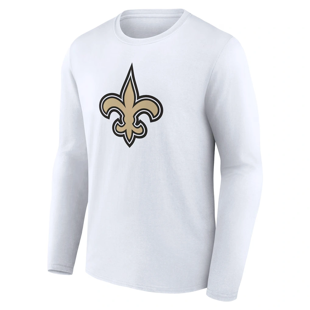 Men's New Orleans Saints White Team Authentic Custom Name & Number Long Sleeve T-Shirt