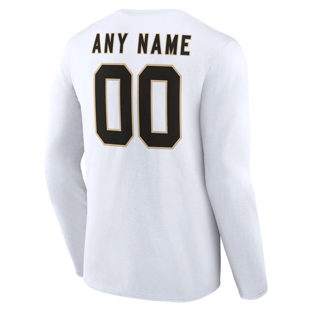 Men's New Orleans Saints White Team Authentic Custom Name & Number Long Sleeve T-Shirt