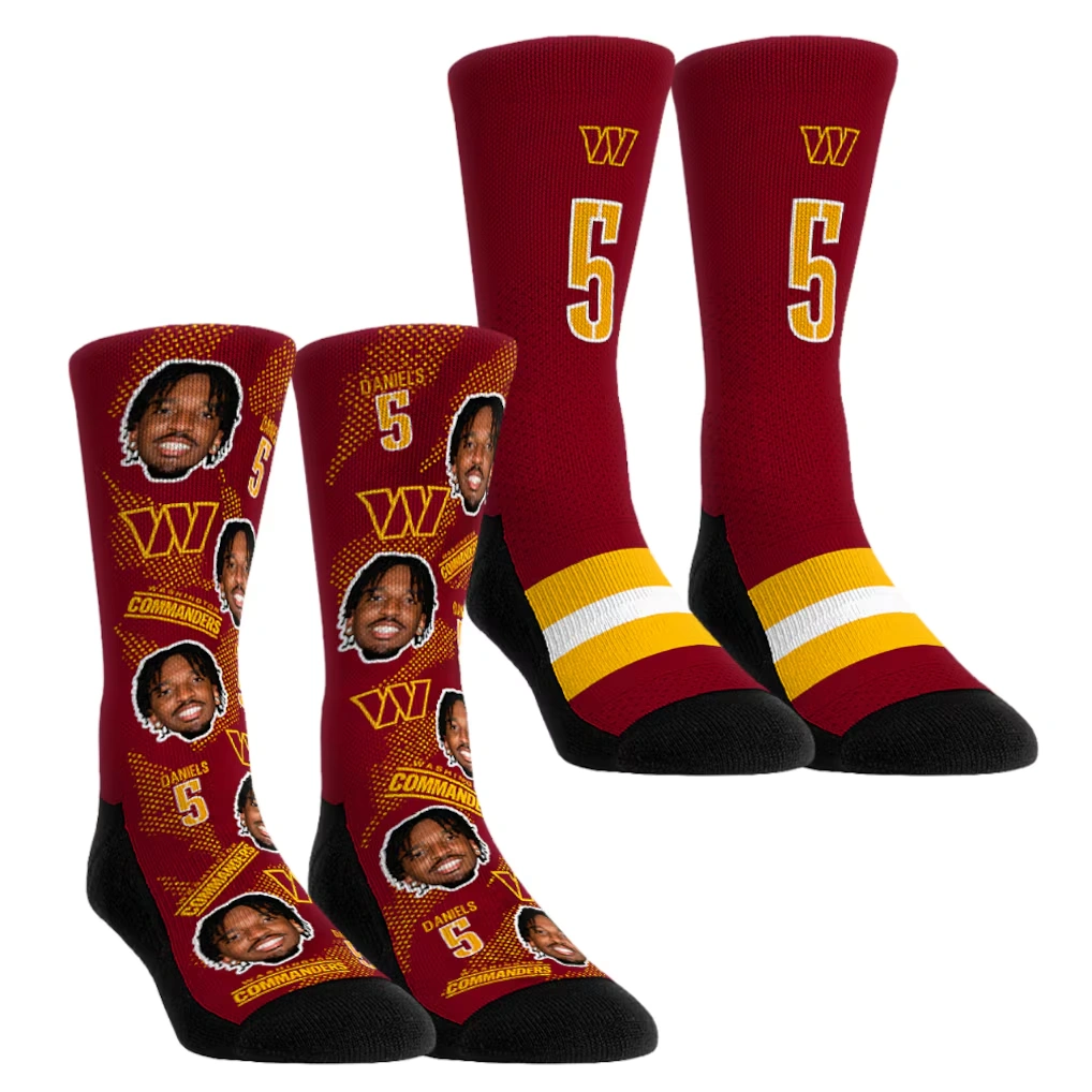 Unisex Washington Commanders Jayden Daniels Rock Em Socks Player Football Guy Two-Pack Crew Sock Set