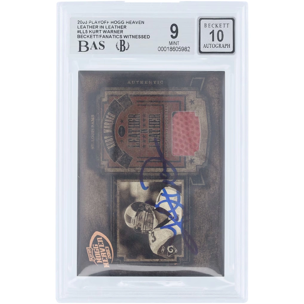 Kurt Warner St. Louis Rams Autographed 2003 Playoff Hogg Heaven Leather In Leather Football Relic #LL-5 #/250 Beckett Fanatics Witnessed Authenticated 9/10 Card