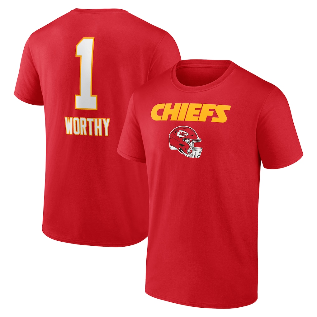 Men's Kansas City Chiefs Xavier Worthy Red Name & Number Team Wordmark T-Shirt