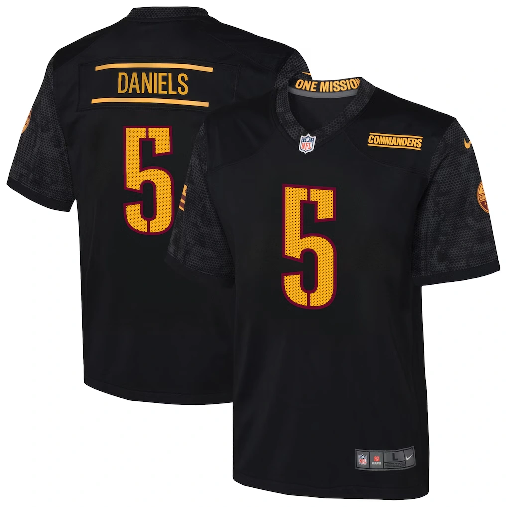 Youth Washington Commanders Jayden Daniels Nike Black Alternate Game Jersey