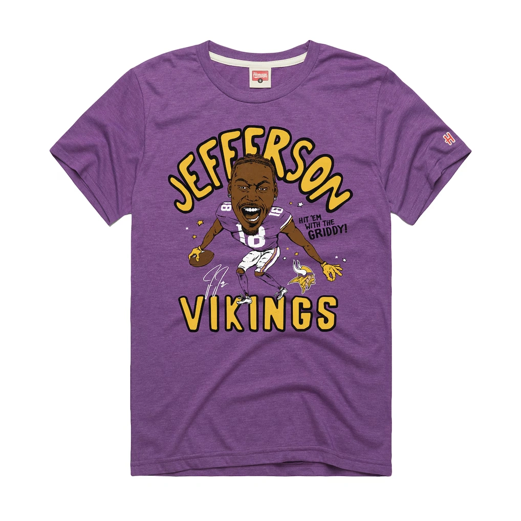 Unisex Minnesota Vikings Justin Jefferson Homage Purple Caricature Player Graphic Tri-Blend T-Shirt