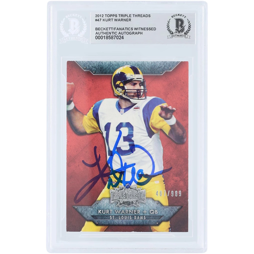 Kurt Warner St. Louis Rams Autographed 2012 Topps Triple Threads #47 #/989 Beckett Fanatics Witnessed Authenticated Card
