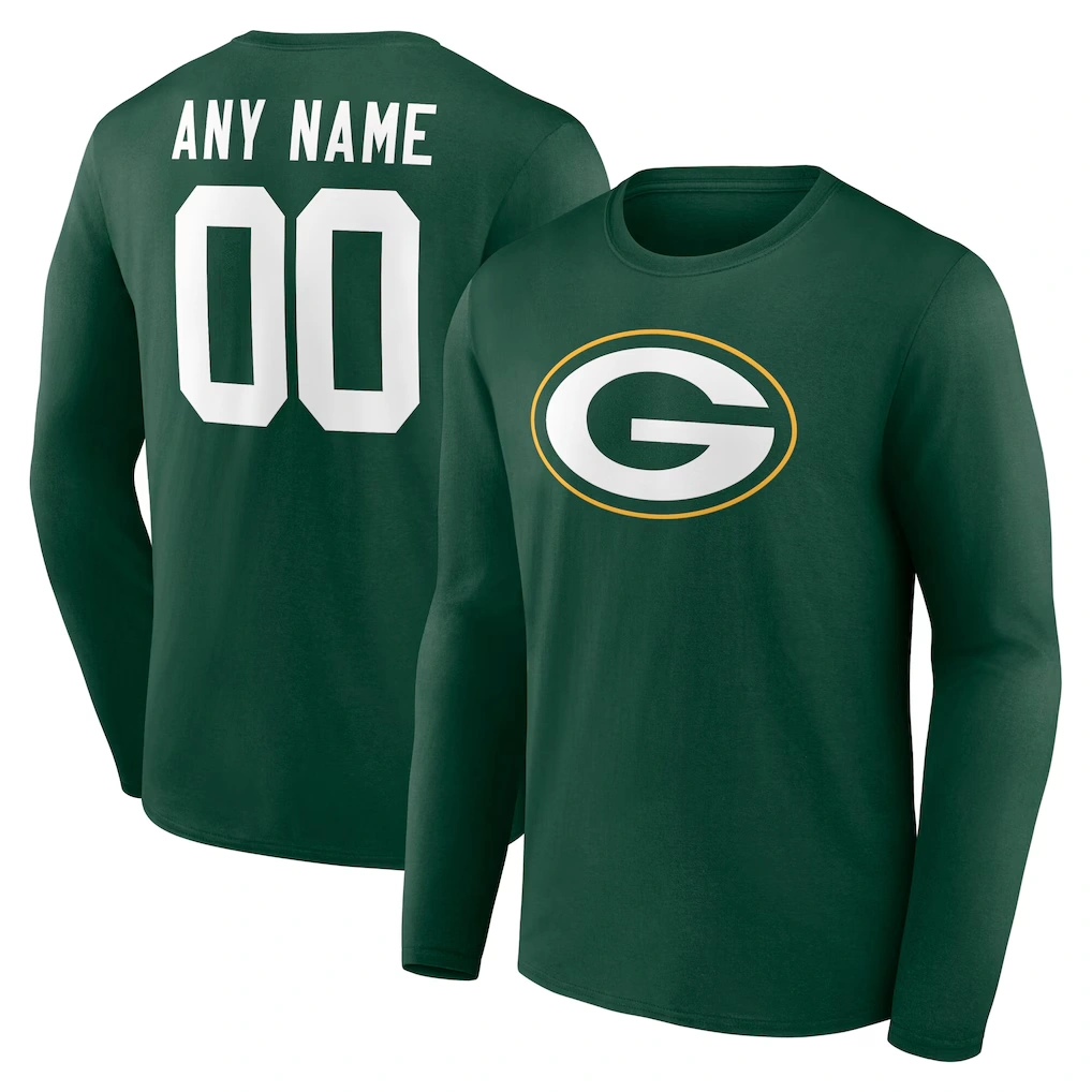 Men's Green Bay Packers Green Team Authentic Custom Name & Number Long Sleeve T-Shirt