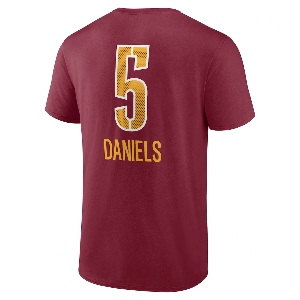 Men's Washington Commanders Jayden Daniels Burgundy Name & Number Team Wordmark T-Shirt