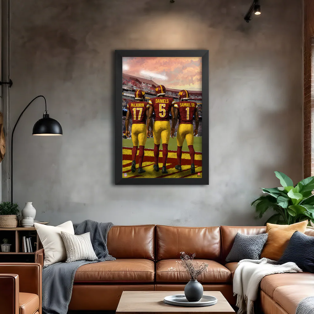 Washington Commanders Deebo Samuel, Terry McLaurin & Jayden Daniels Framed Three-Player Art Print