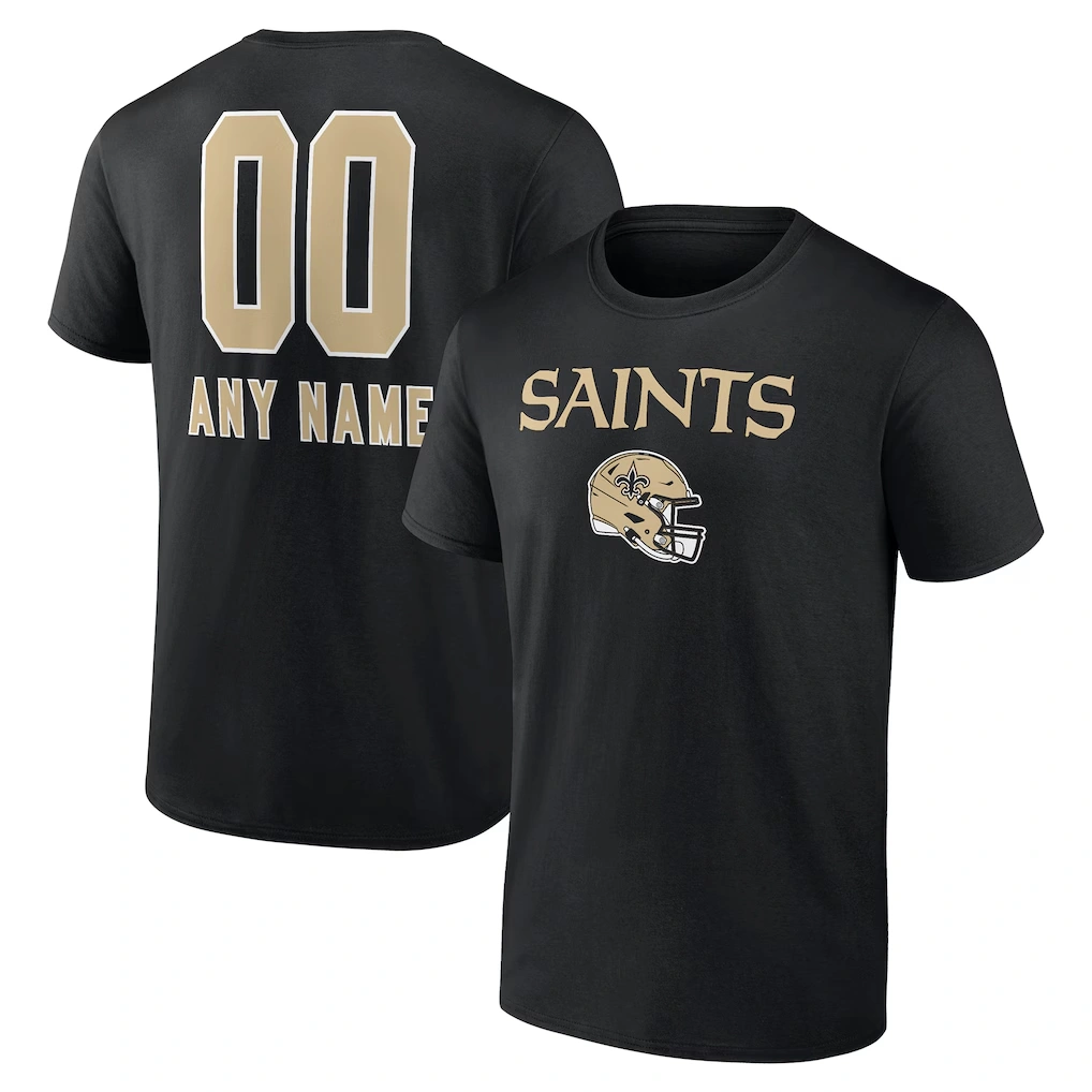 Men's New Orleans Saints Black Personalized Name & Number Team Wordmark T-Shirt