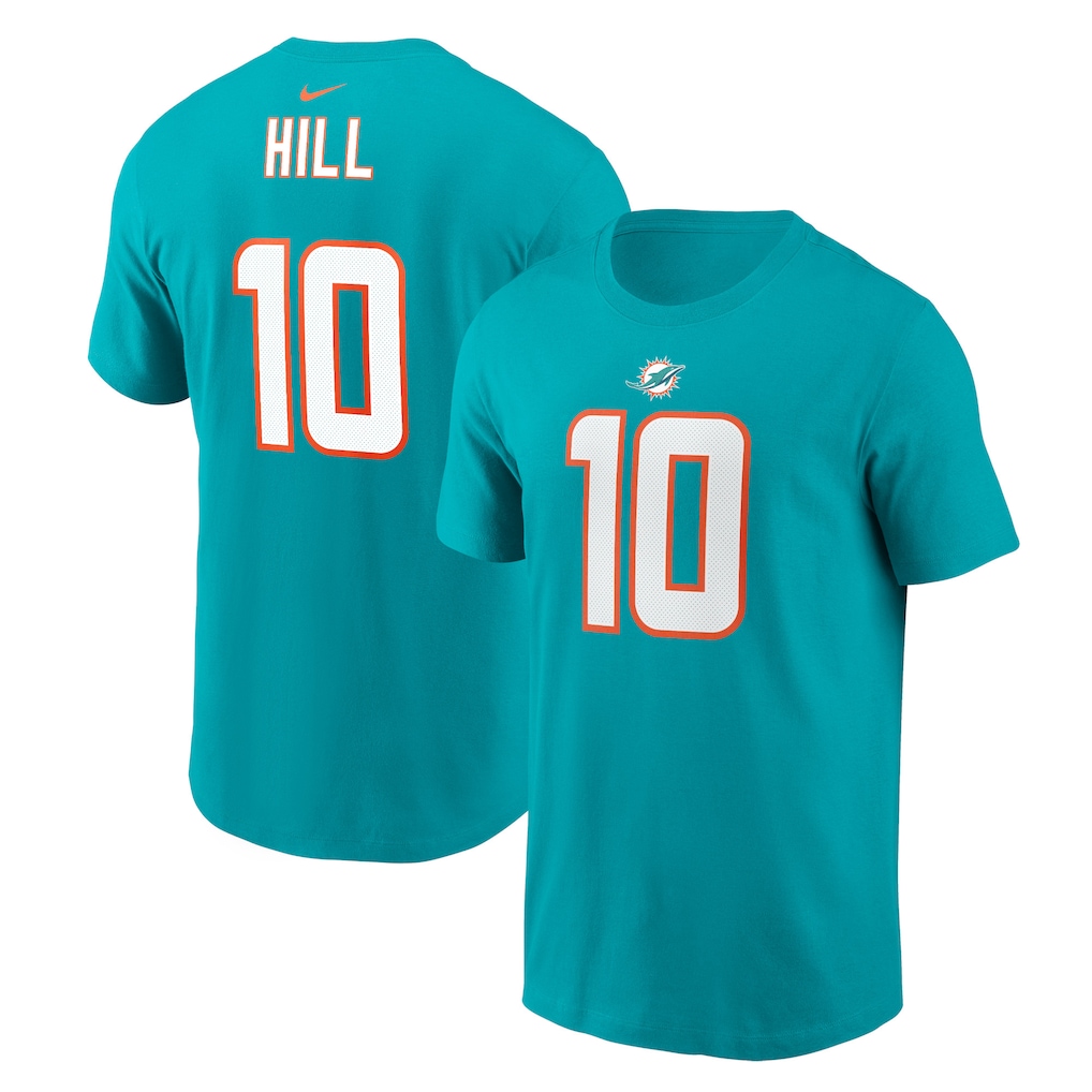 Men's Miami Dolphins Tyreek Hill Nike Aqua Player Name & Number T-Shirt