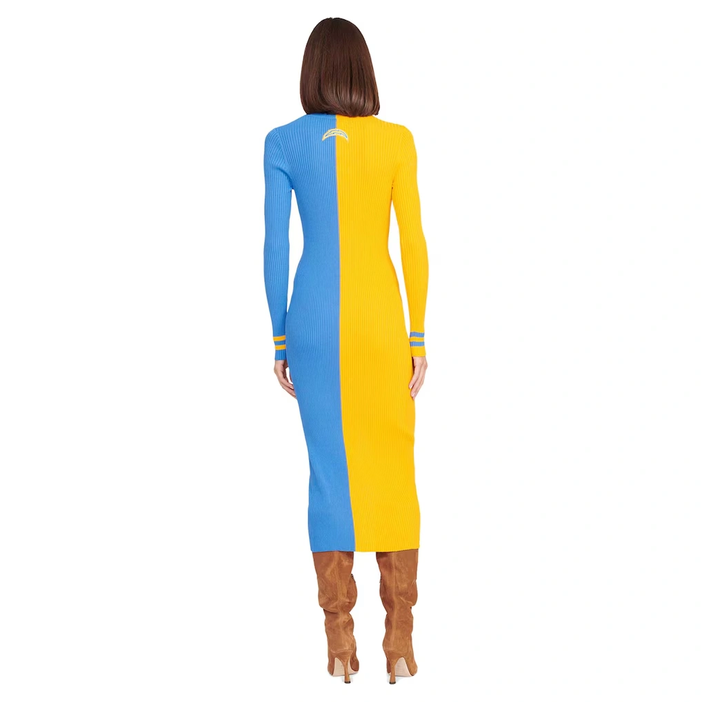 Women's Los Angeles Chargers STAUD Gold/Powder Blue Shoko Knit Button-Up Sweater Dress