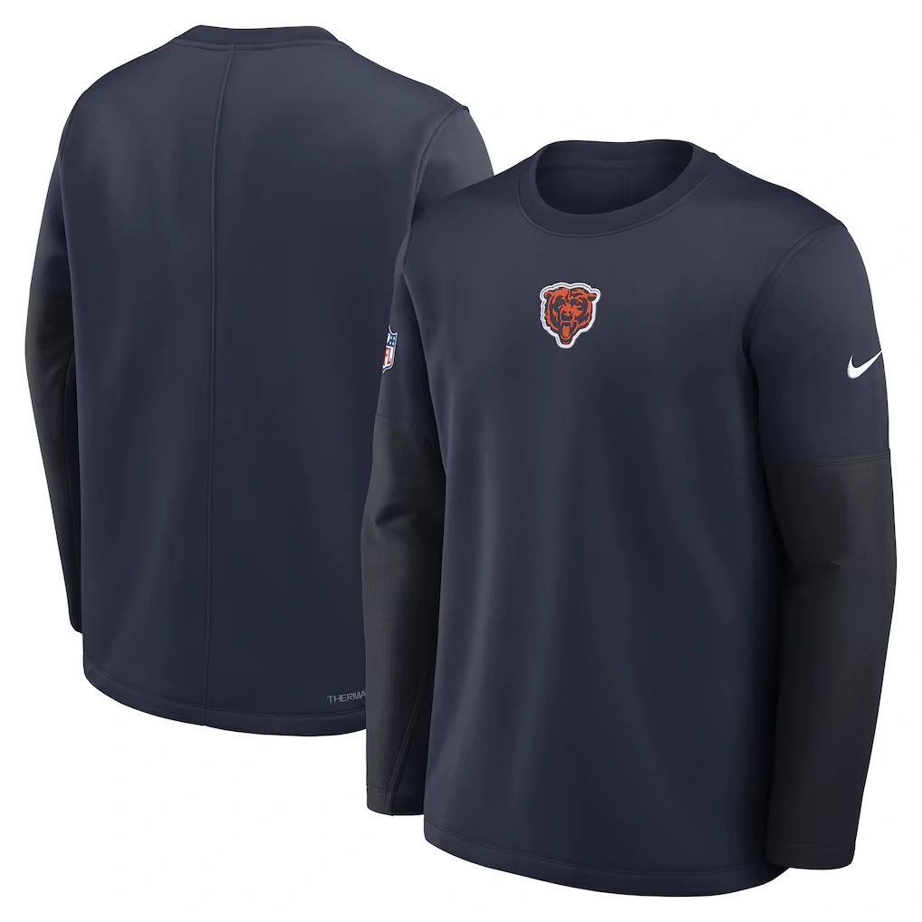 Men's Chicago Bears Nike Navy Sideline Coach Therma-FIT Long Sleeve T-Shirt