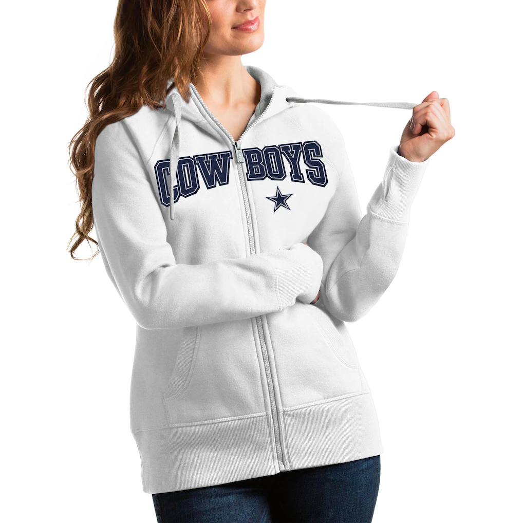 Women's Dallas Cowboys Antigua White Team Victory Full-Zip Hoodie