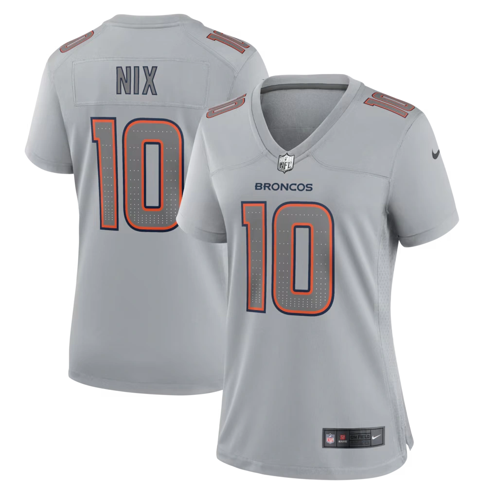 Women's Denver Broncos Bo Nix Nike Gray Fashion Atmosphere Fashion Game Jersey