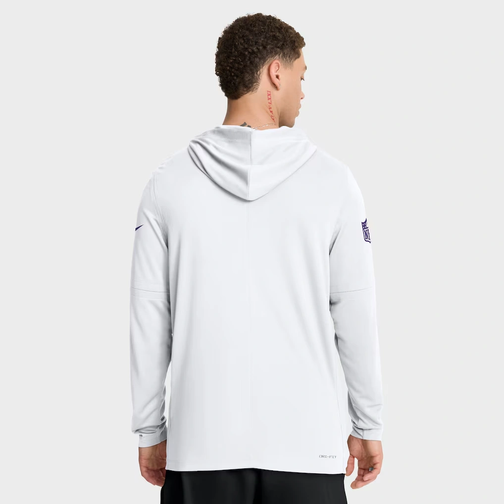 Men's Minnesota Vikings Nike White Sideline Option Read Dri-FIT Long Sleeve Hoodie T-Shirt