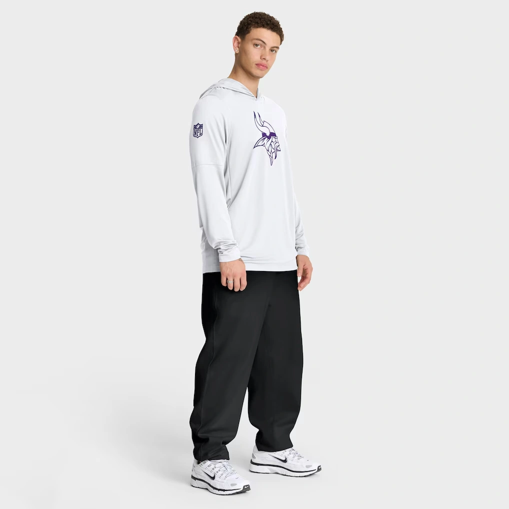 Men's Minnesota Vikings Nike White Sideline Option Read Dri-FIT Long Sleeve Hoodie T-Shirt
