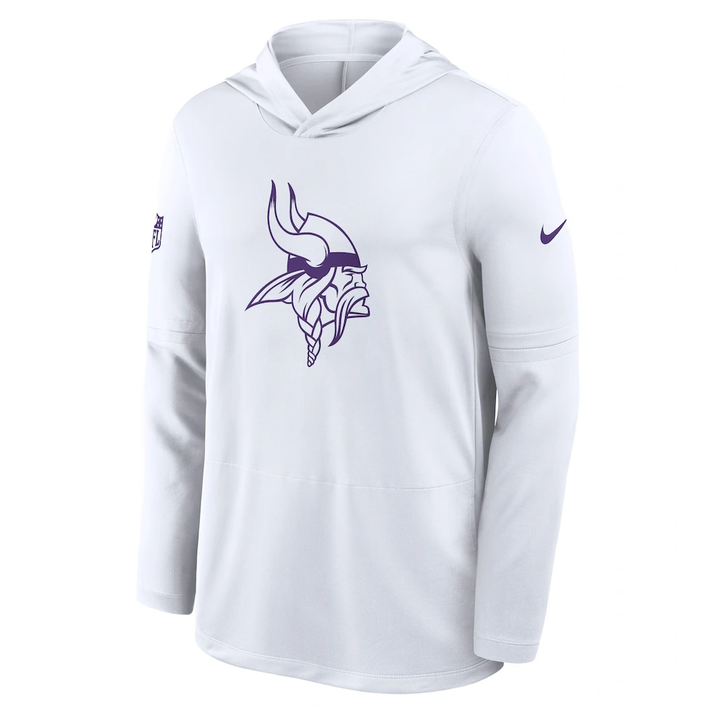 Men's Minnesota Vikings Nike White Sideline Option Read Dri-FIT Long Sleeve Hoodie T-Shirt