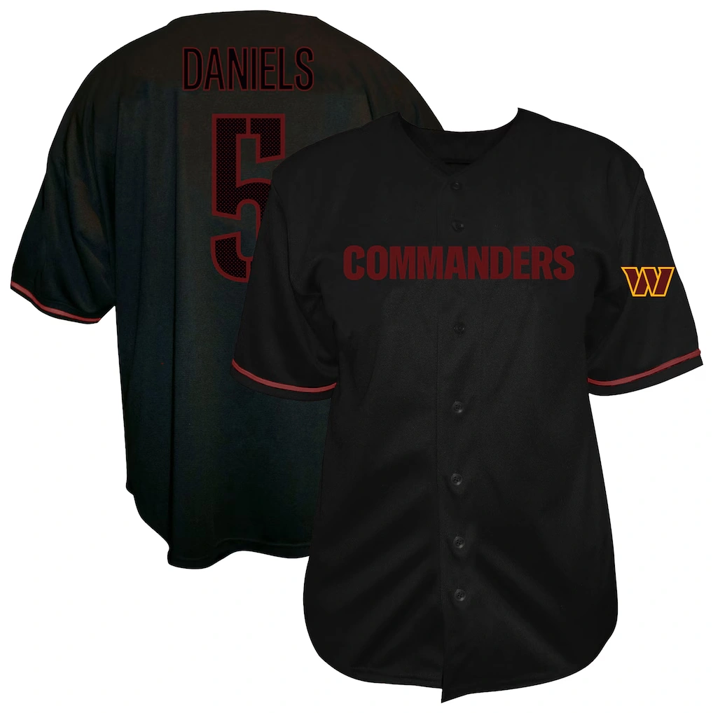 Men's Washington Commanders Jayden Daniels Fanatics Black Big & Tall Baseball Button-Up Shirt