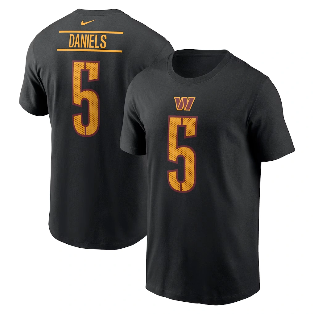 Men's Washington Commanders Jayden Daniels Nike Black Player Name & Number T-Shirt