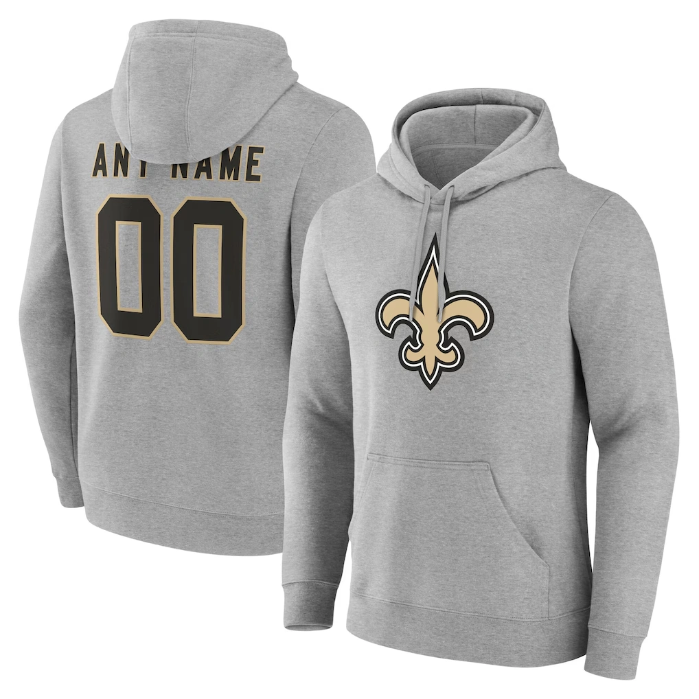 Men's New Orleans Saints Gray Team Authentic Custom Name & Number Pullover Hoodie