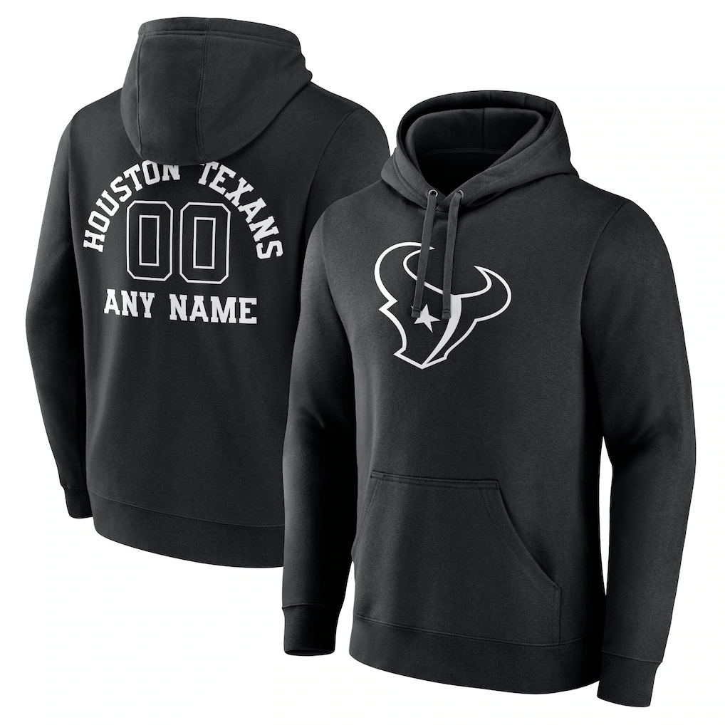 Men's Houston Texans Black Personalized Name & Number Pullover Hoodie