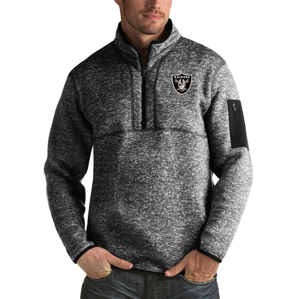 Men's Las Vegas Raiders Antigua Heather Black Fortune Big & Tall Quarter-Zip Pullover Jacket