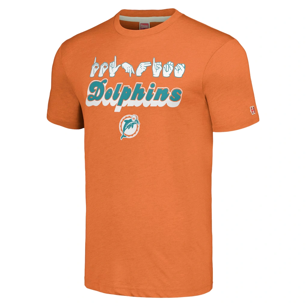 Unisex Miami Dolphins Homage Orange The NFL ASL Collection by Love Sign American Sign Language T-Shirt