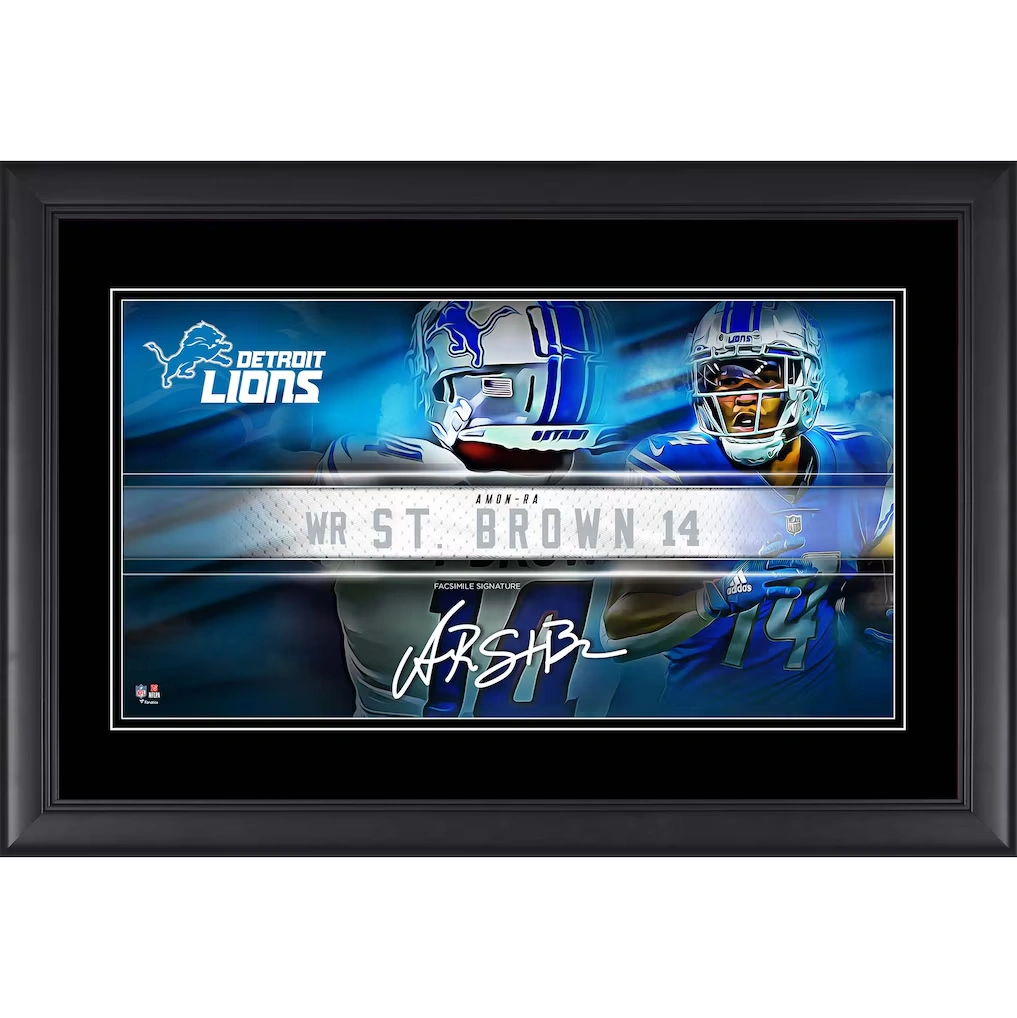 Amon-Ra St. Brown Detroit Lions Facsimile Signature Fanatics Authentic Framed 10" x 18" Player Nameplate Collage